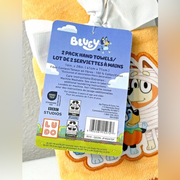 Two-Pack Bluey and Bingo 2024 Halloween Themed Orange 16”x28” Hand Towels - Picture 3 of 5